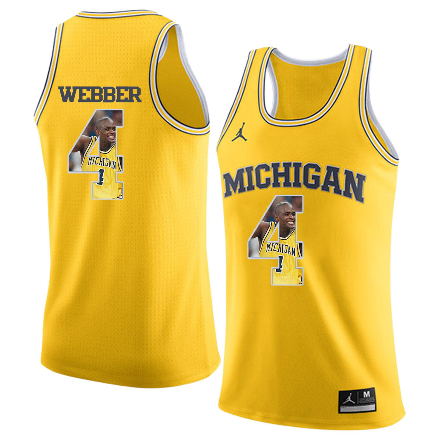 Men Jordan University of Michigan Basketball Yellow 4 Webber Fashion Edition Customized NCAA Jerseys